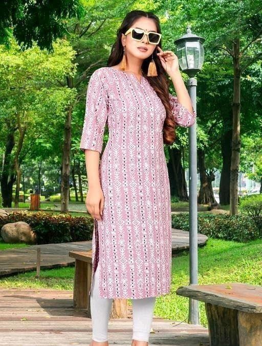 Image of Ronika Embroidery Women Ethnic Kurti Fabric with Printed Pattern for Regular Use