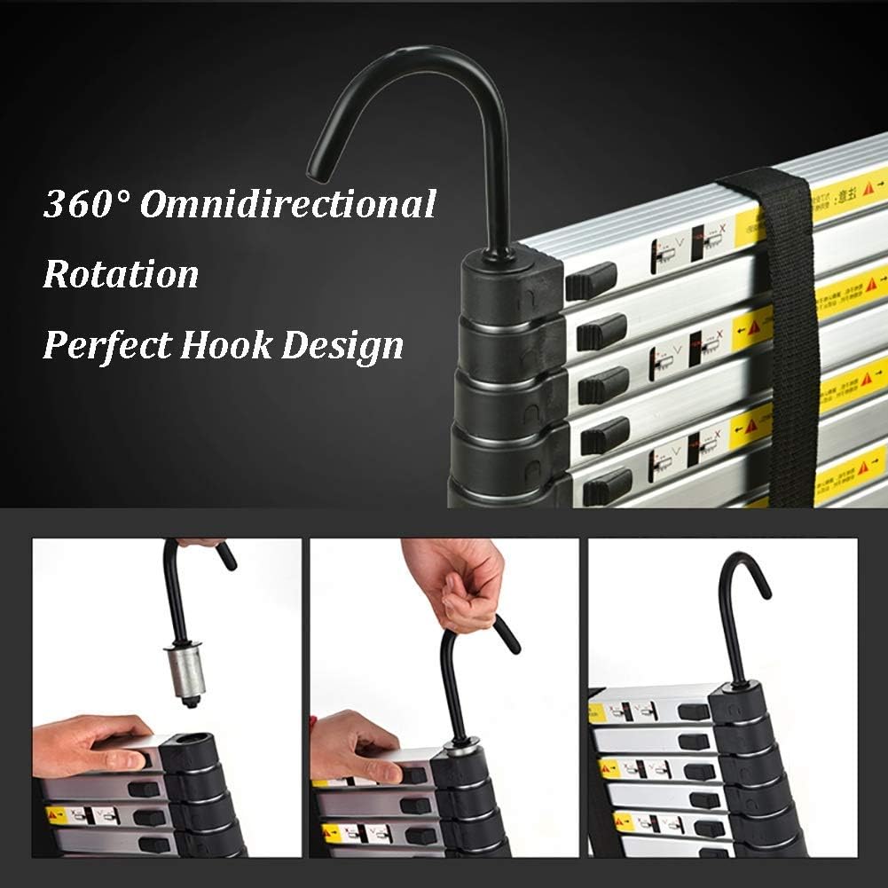 Outdoor Household Ladder,Portable Extension Ladder Multi Purpose Aluminum Telescoping Ladder with Detachable Hook, Roofing Business,2M/6.5Ft,2M/6.5Ft