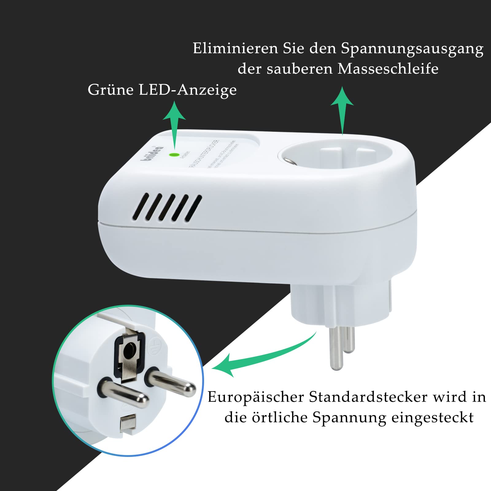 briidea Netzfilter-Zwischenstecker, Ground Loop Brummunterdrücker Plug-Style Wechselspannungsfilter, Weiß