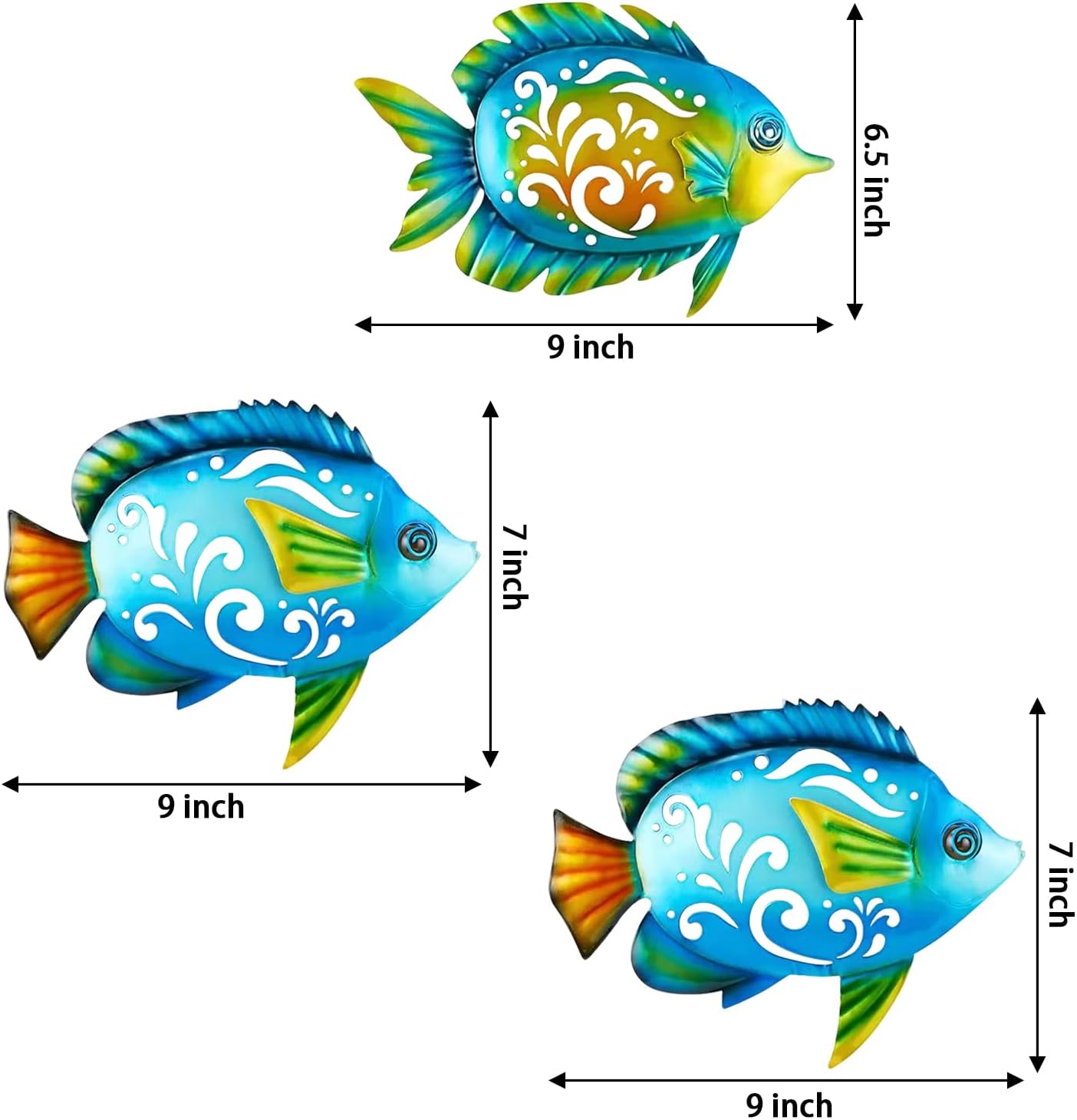 TERKEPT Metal Fish Wall Decor Coastal Ocean Sea Hanging Decorations Metal Fish Art Outdoor Wall Sculptures Garden Patio Fence Pool Decor