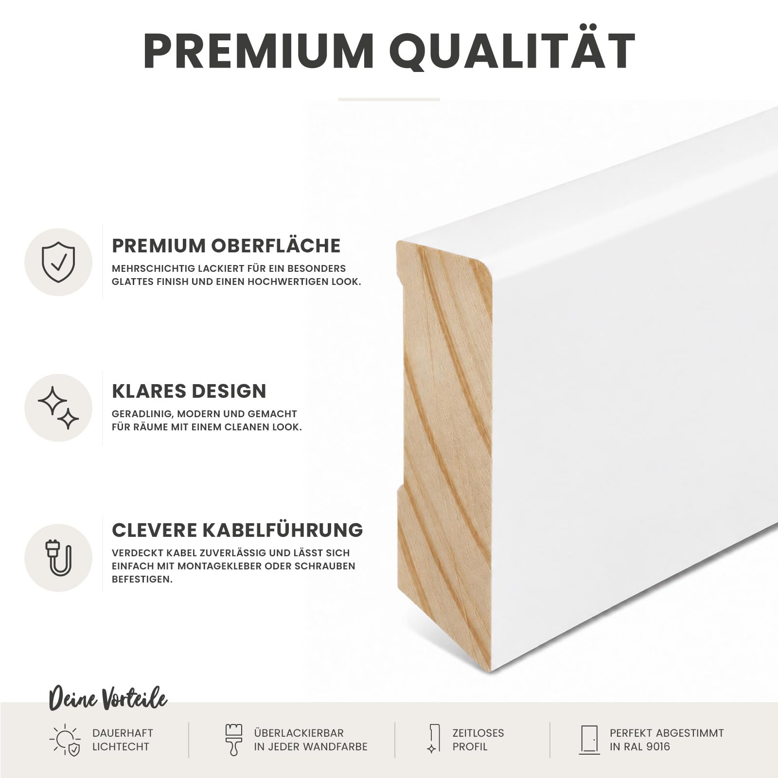 KGM Sockelleisten-Set Modern Pro weiß RAL9016, 16x58 mm, 10 Stück + Zubehör