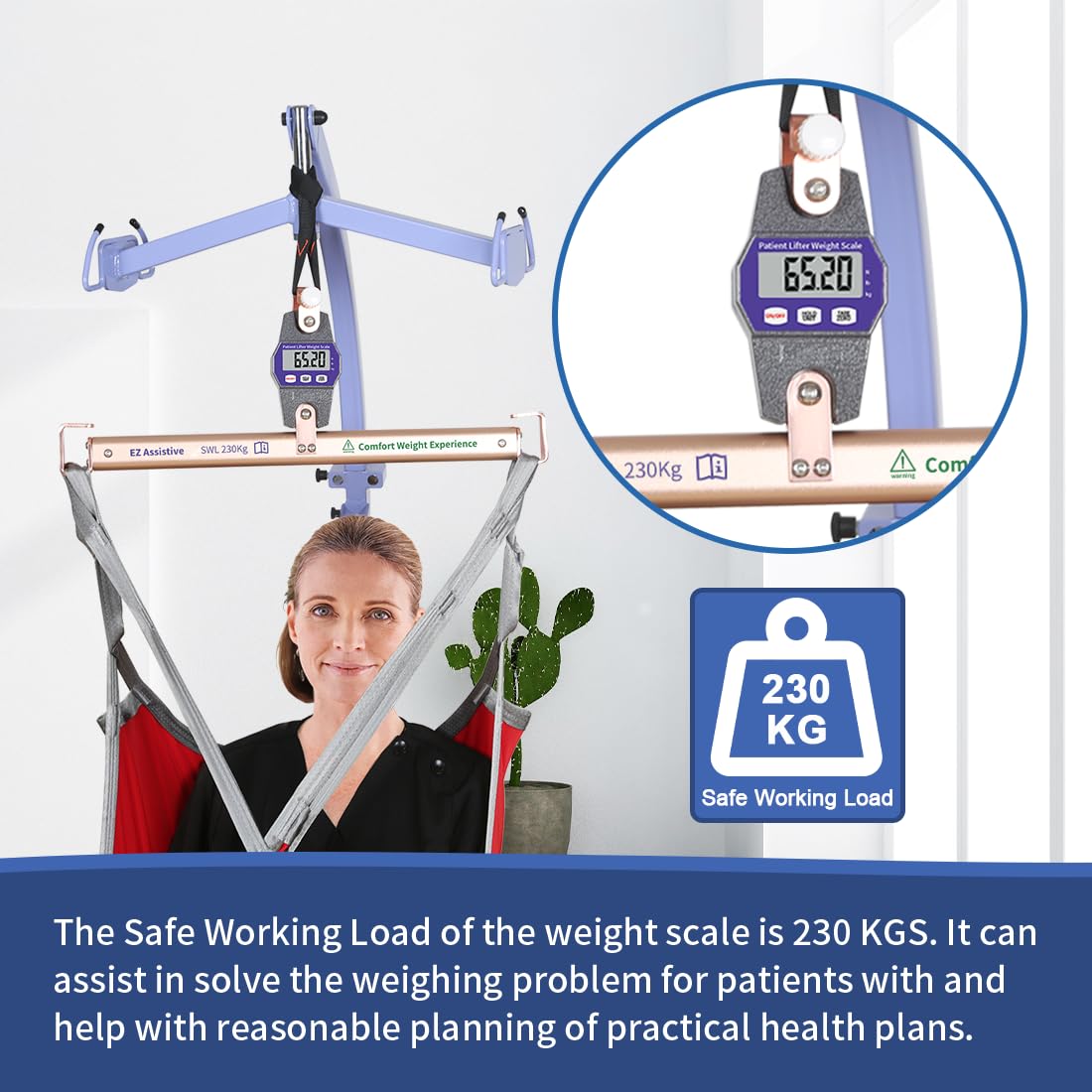 Échelle de Poids Assistée EZ pour Patients Alités, Balance de Levage Universelle pour Hôpital ou Soins à Domicile, Capacité de Charge Sécuritaire 500 LBS