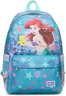 Wondapop Disney Princess Ariel Backpack 16” Girls School Backpack with Laptop Sleeve, Front Pocket & Side Pockets, The Little Mermaid Bookbag for Kids