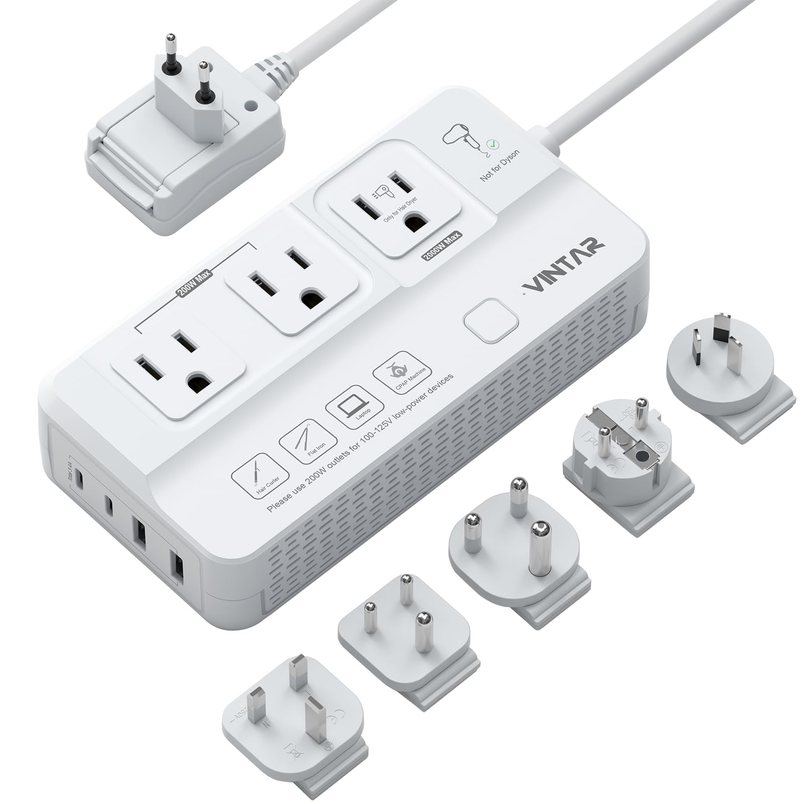 220V to 110V Voltage Converter, VINTAR 2000W Travel Converter for Hair Dryer and 200W Power Converters for Curling Iron, Universal Travel Adapter Step