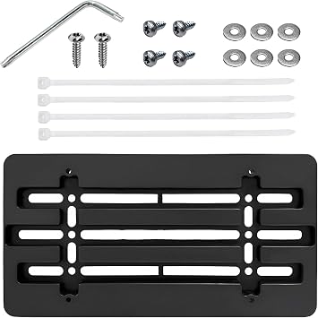 Front License Plate Bracket Holder, No Drill Car Tag Frame with Screws and Wrench, Universal Bumper Plastic License Plate Mount Adapter for Truck Van SUV, Car Accessories