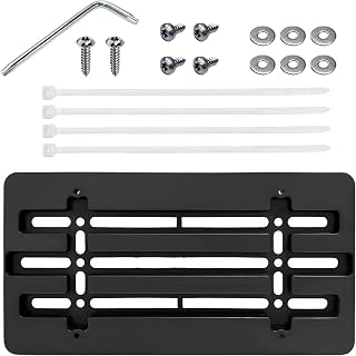 Front License Plate Bracket Holder, No Drill Car Tag Frame with Screws and Wrench, Universal Bumper Plastic License Plate Mount Adapter for Truck Van SUV, Car Accessories