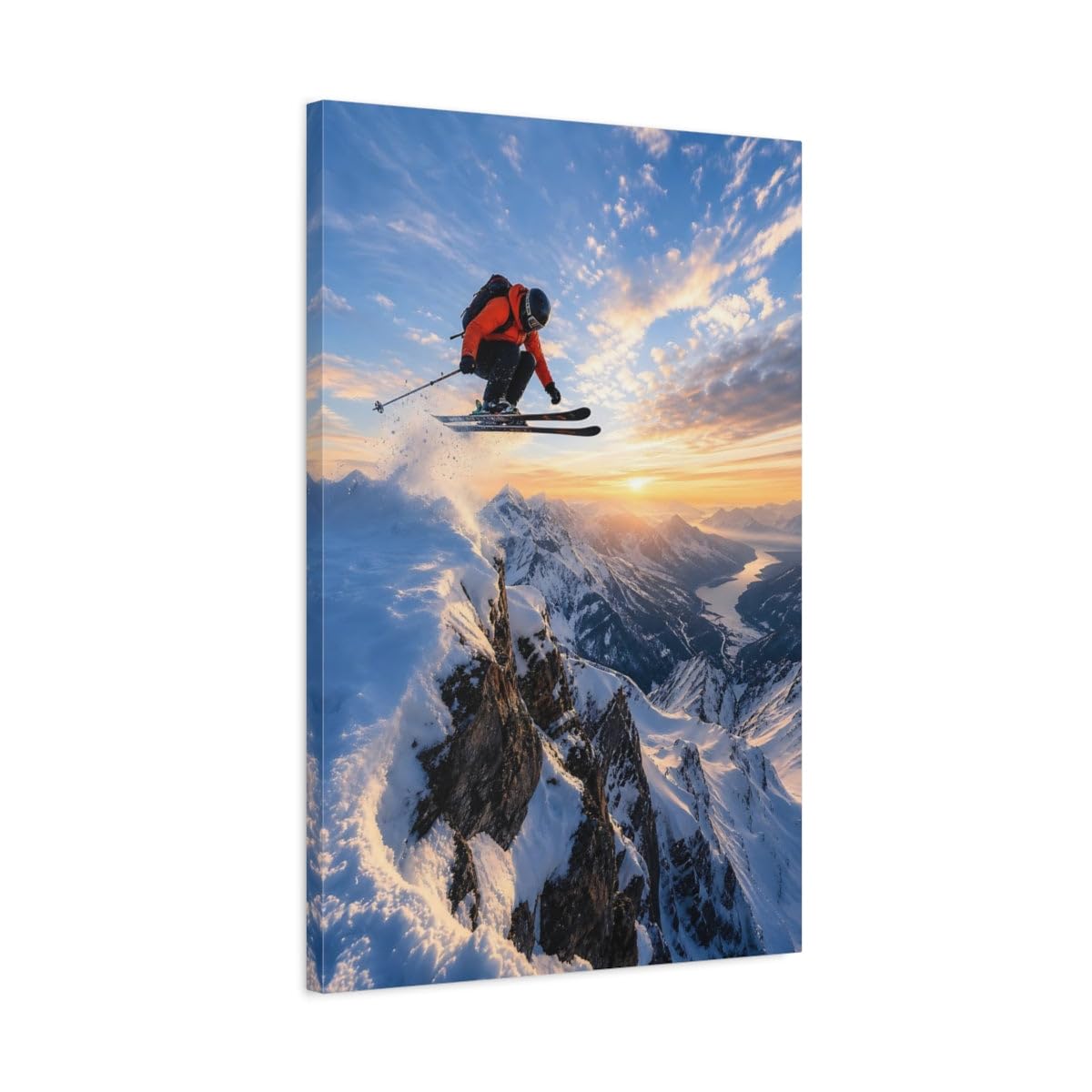 Sports Skier Orange And Blue Canvas Print – Living Room, Above Fireplace 32×48 inch (80×120 cm) - Vertical / 1.25 inch (3 cm)