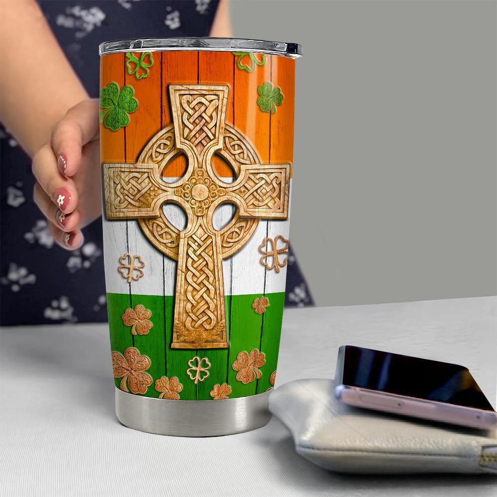 SANDJEST Irish Tumbler 20oz Celtic Cross Irish Fact Stainless Steel Tumbler with Lid Gifts for Women Birthday Christmas - Image 6