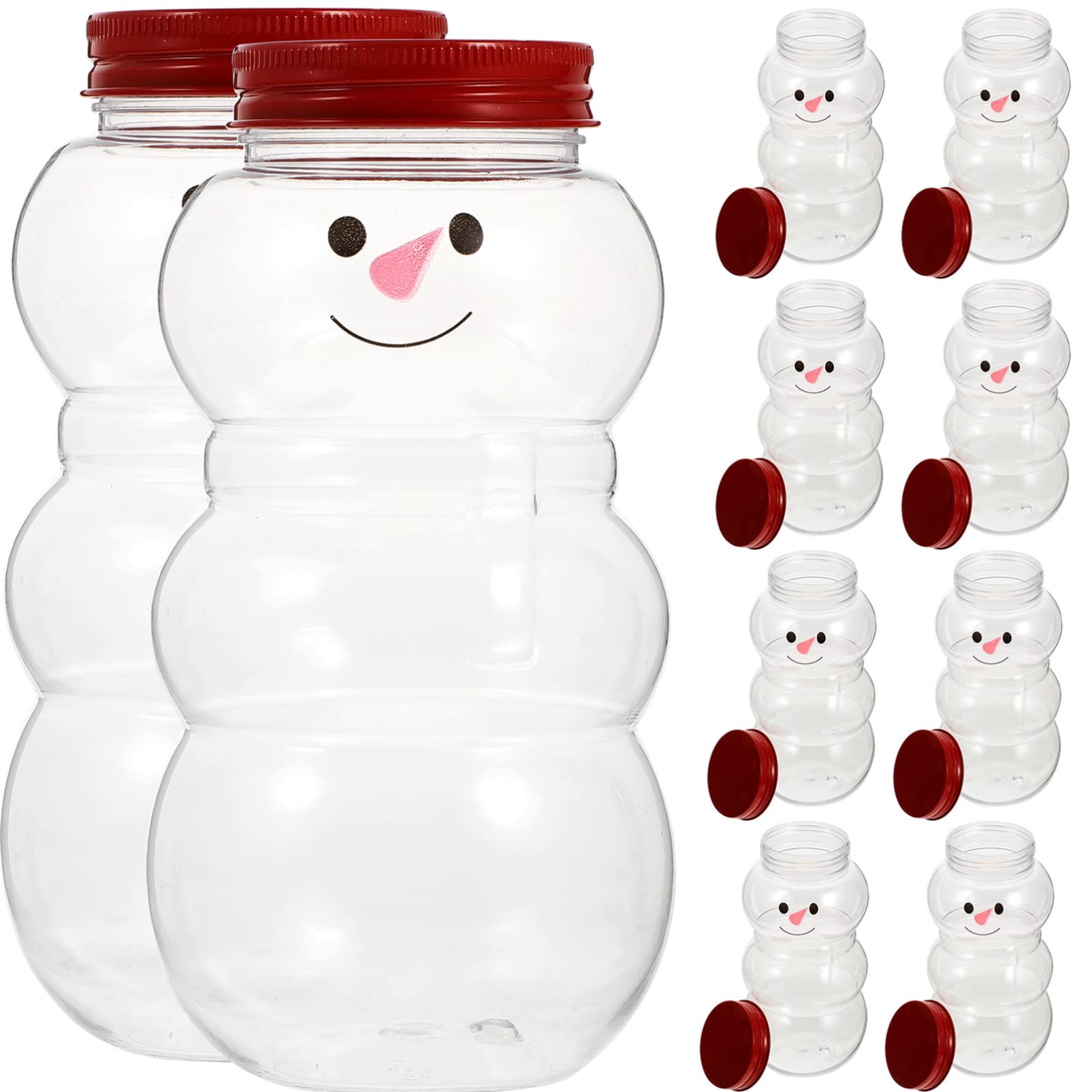 Luxshiny 10Pcs Christmas Snowman Candy Jar Plastic Juice Bottles Milk Bottle Kitchen Canisters Chocolate Container Xmas Party Favors for Jewelry Candy Treats Red