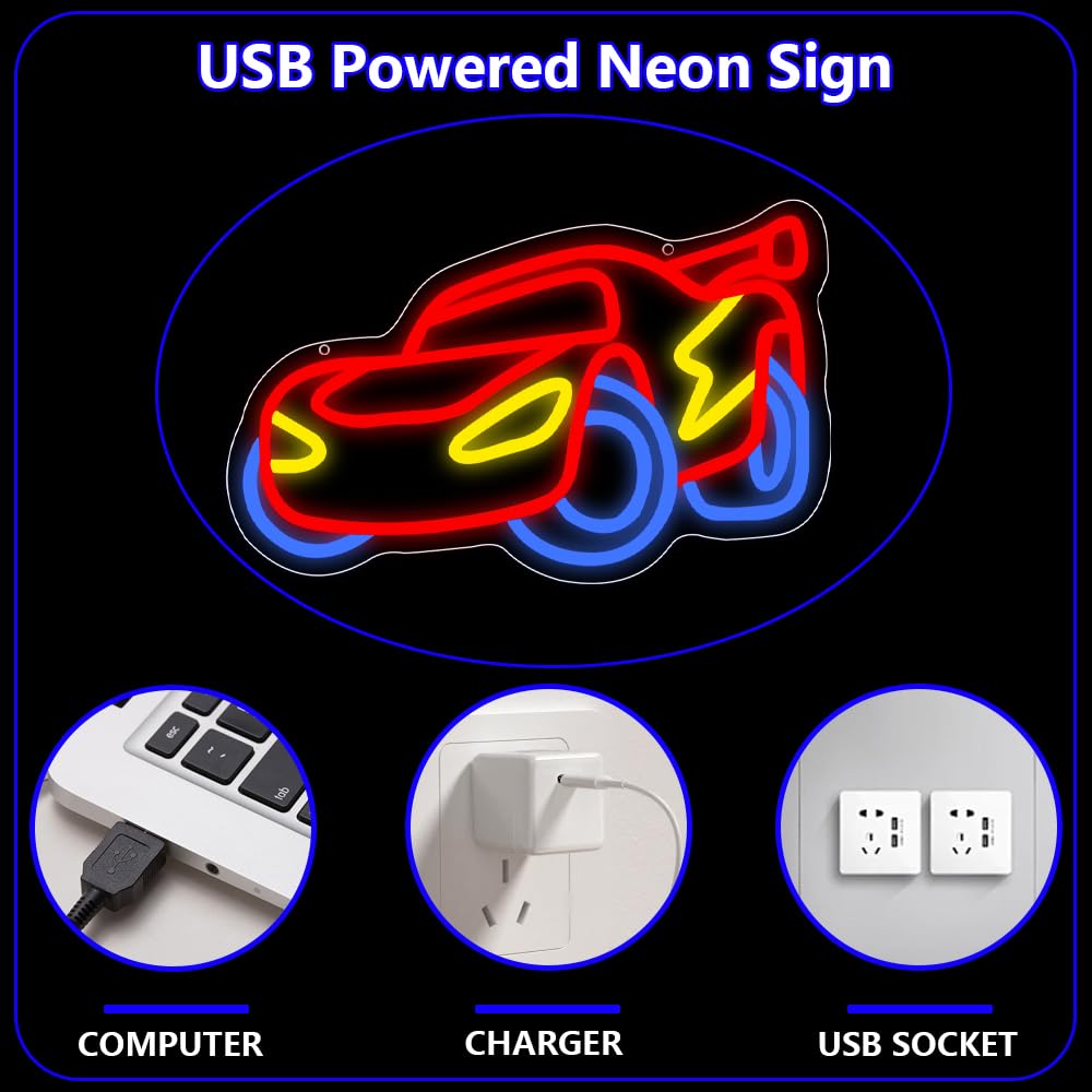 Auto Panneau Néon, Panneau LED Voiture de Course pour la Décoration Murale,Lumière Néon Cool pour la Chambre à Coucher des Adolescents, Enfants, Garçons et Hommes, Salle de Jeux