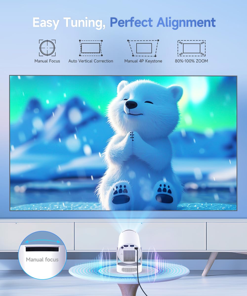 Magcubic Mini Projector 4K HY300pro+, Supports Smart Projector Android 14 | Car Keystone Correction, Projector 4K Home Cinema with WiFi 6 BT 5.4, 180° Rotation, 5 W Speaker