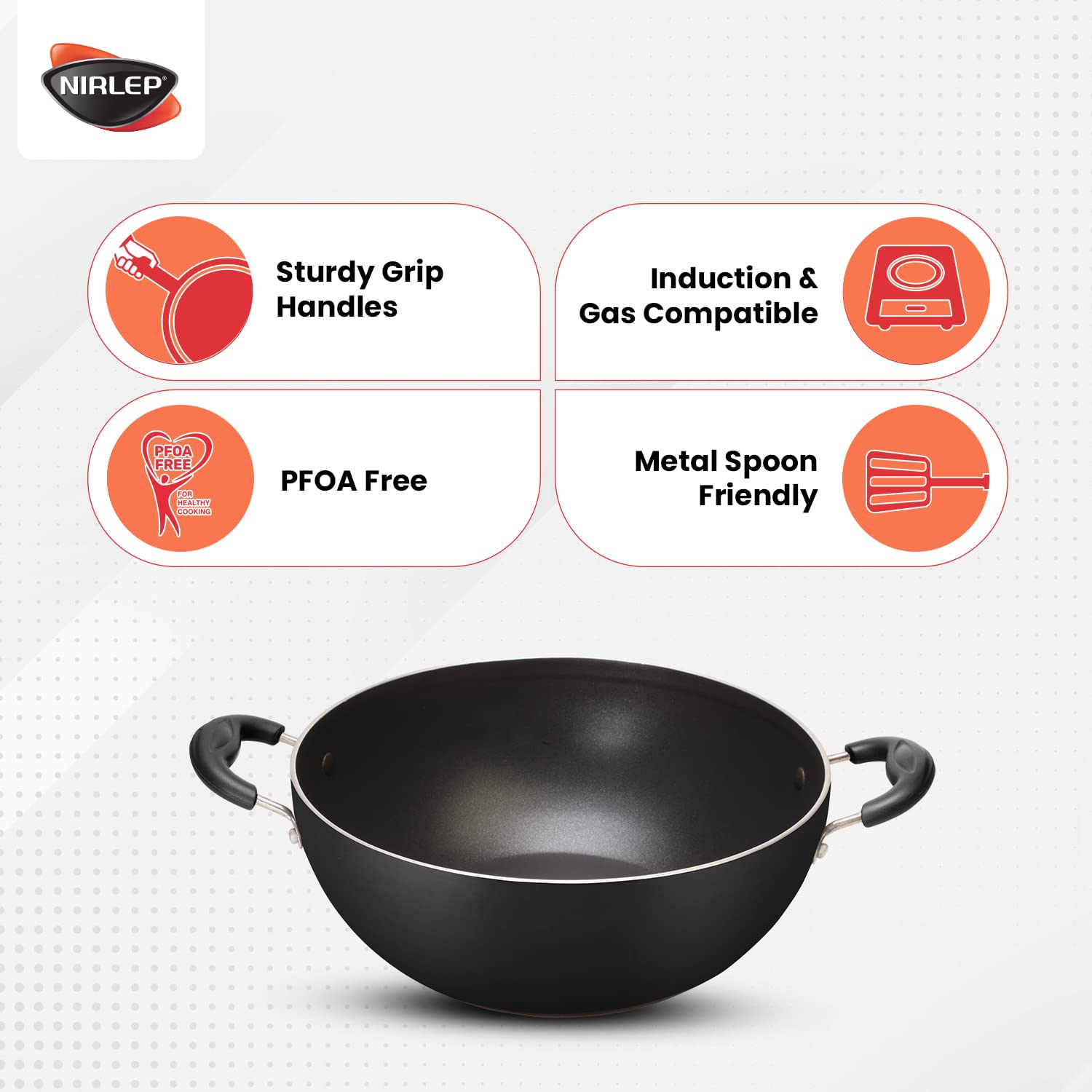 Nirlep 26cm Non Stick Deep Kadai - Induction Compatible -4