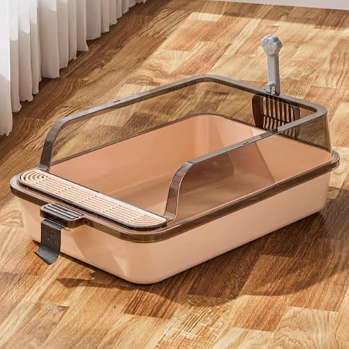 牧小苫\msmr メガトレー猫用 トイレ 本体 大きい猫 大きいトイレ ゆったり広々 飛び散り防止カバー付き 掃除便利 猫トイレ 一体型 飛散防止 サイズ(約) 幅60×奥39×高20cm (ブラウン, 幅39×奥行60×高20cm)