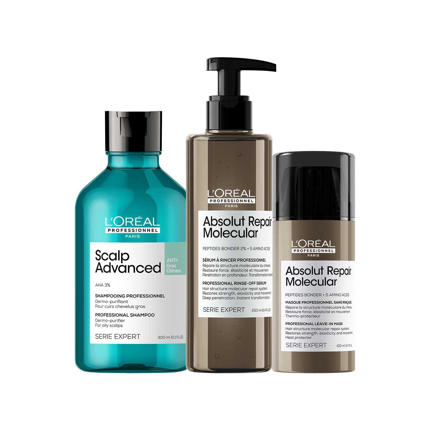 L'Oréal Professionnel Paris Anti-Oiliness Shampoo, Absolut Repair Molecular Rinse-Off Serum & Absolut Repair Molecular Leave-In Mask For Very Damaged Hair And For Oily Scalps, 300 millilitres-picture-28