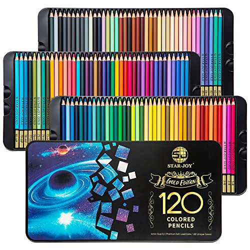 SJ STAR-JOY Gold Edition 120 Colored Pencils for Adult Coloring, Premier Color Pencils for Layering Shading Blending, Holiday Gifts for Artist Drawing, Oil Based Colored Pencils