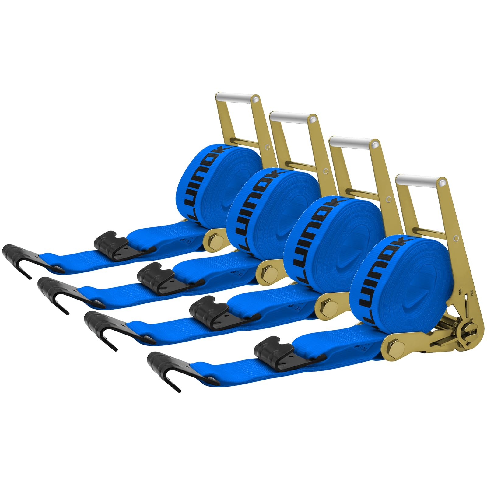 Confezione da 4 cinghie a cricchetto da 10,2 cm, con base piatta, 10,2 x 30 cm, con gancio piatto, per rimorchi, argani, resistenti, 10,2 cm, colore blu