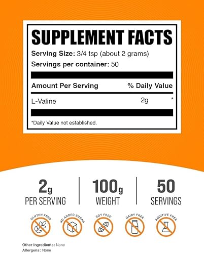 Miniatura 2 de BULKSUPPLEMENTS.COM L-Valina en polvo  Suplemento de valina, aminoácidos BCAAs en polvo  Suplemento de aminoácidos esenciales, apoyo energético, sin