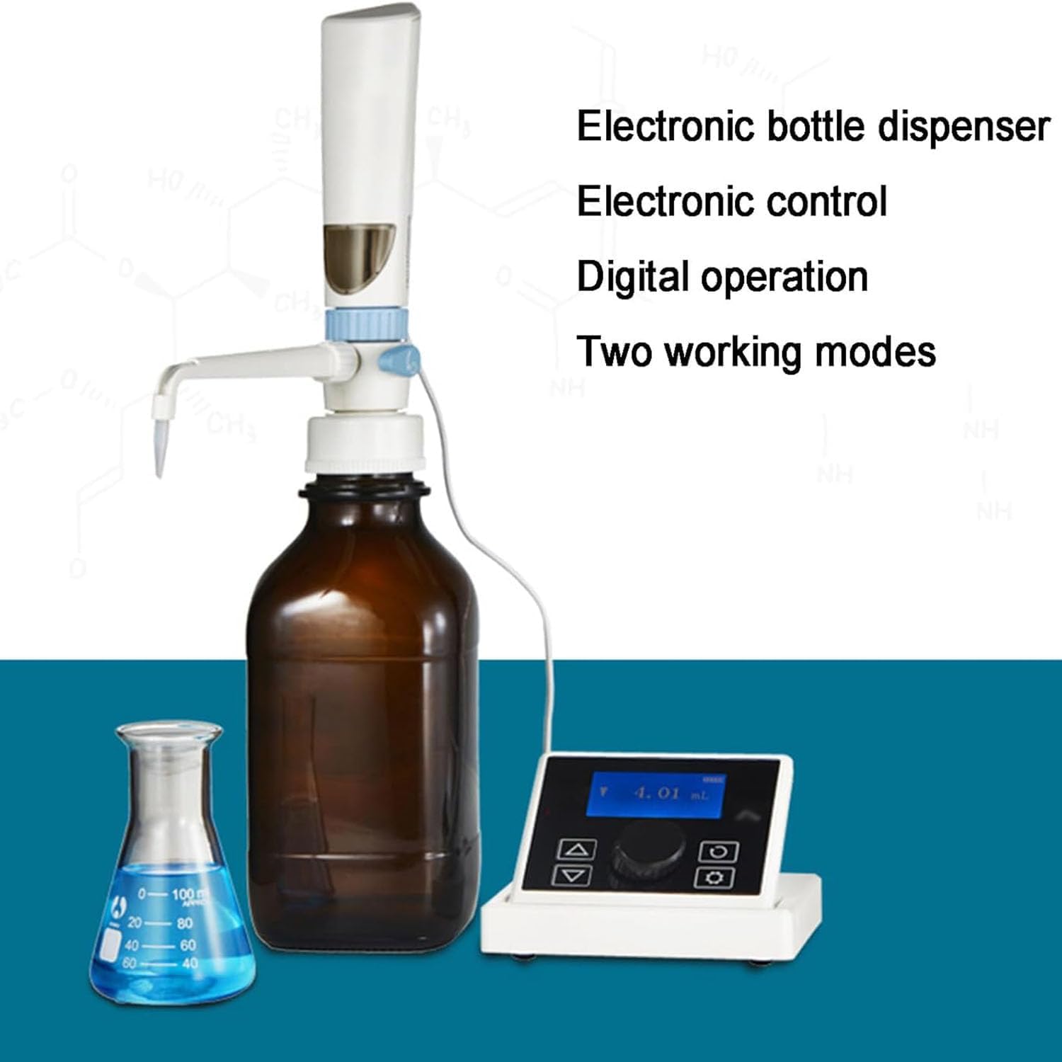 Digitaler Flüssigkeitsspender, elektronische Bürette für genaue Reagenzdosierung, 0,01-99,99 ml mit LCD-Bildschirm, kontinuierliche und wiederholte Pipettiermodi