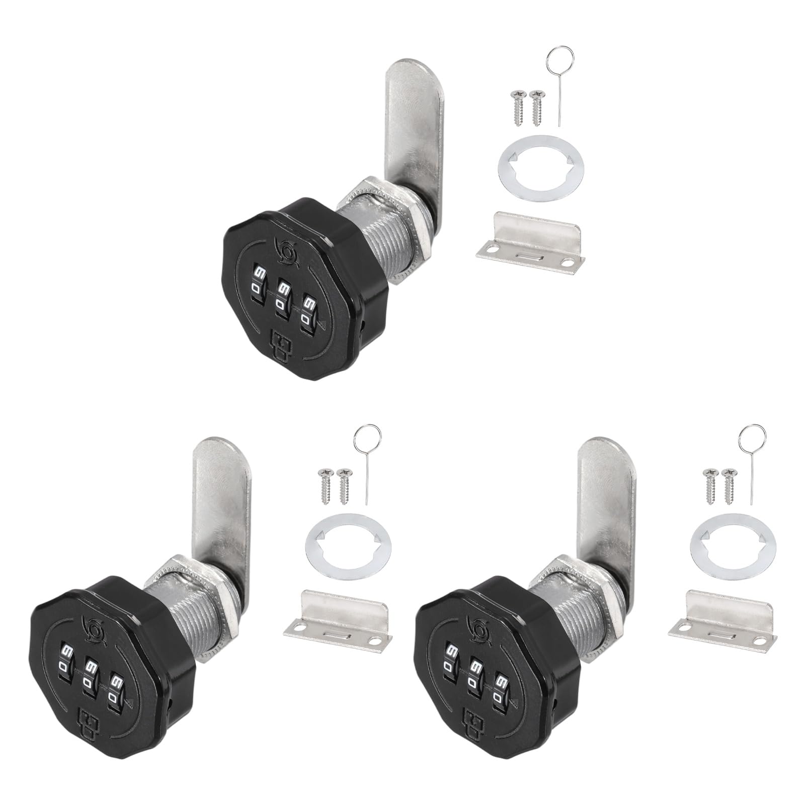 PATIKIL 3 PCS Combination Cabinet Cam Lock, 3-Digit Keyless Metal Locks with 25/32Inch Cylinder for Cabinet Drawer Doors Deposit Box Filing Mailbox, Black