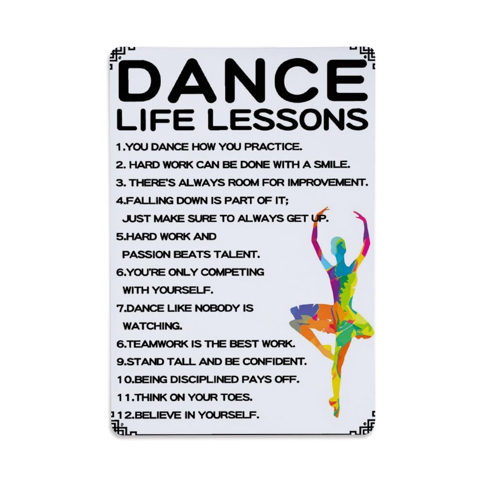 Jdyaojiesheng Vintage Dance Life Lessons Motivational Art Tin Sign Retro Metal Wall Decor Metal Poster, Home Bar Garage Farmhouse Cafe Wall Art Decoration 8X12inches