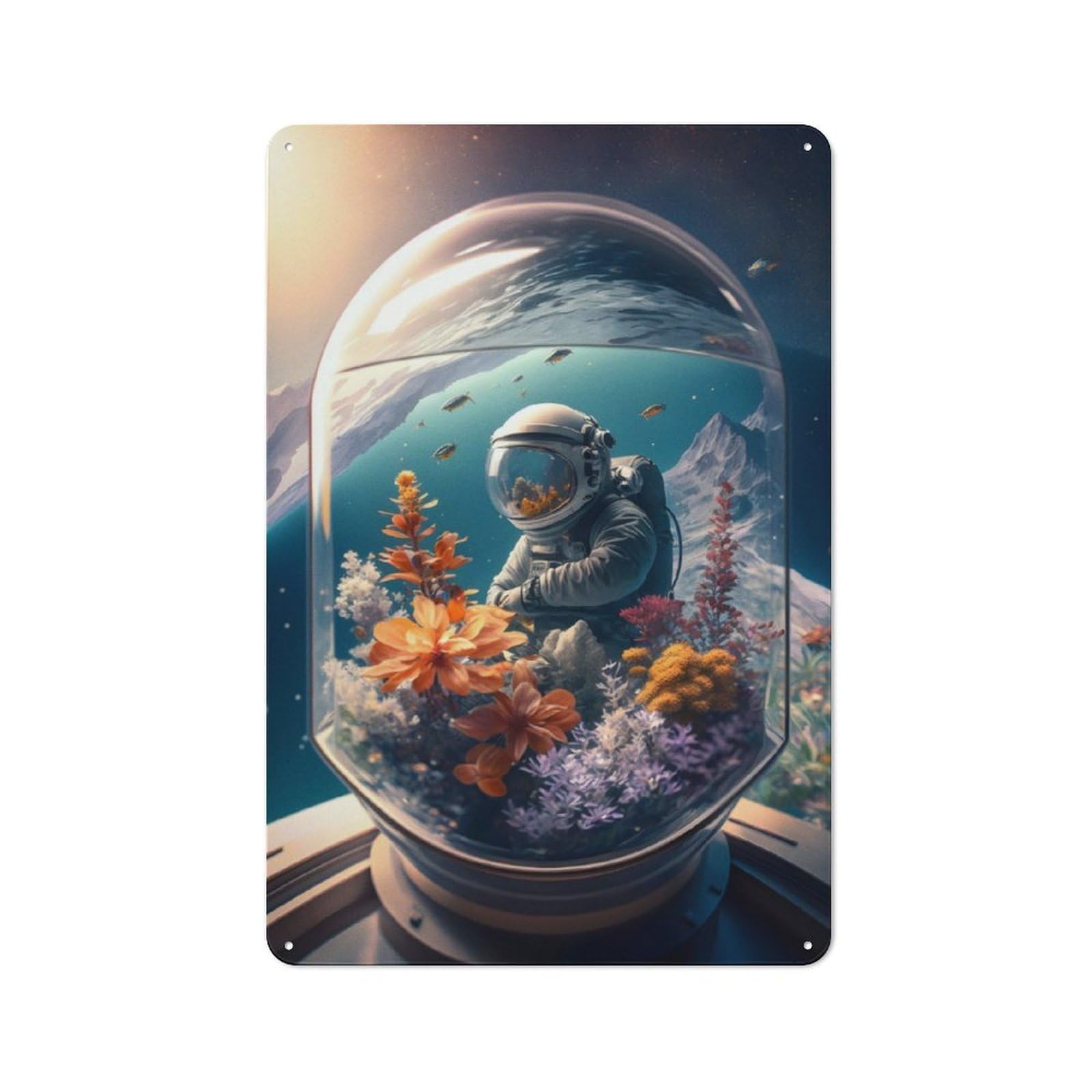Junmoney Astronaut The Sea Industrial-Style Metal Plaque 30X20cm For Workshop Wall, For Vintage Wall Decor Fans, For Themed Room Decoration