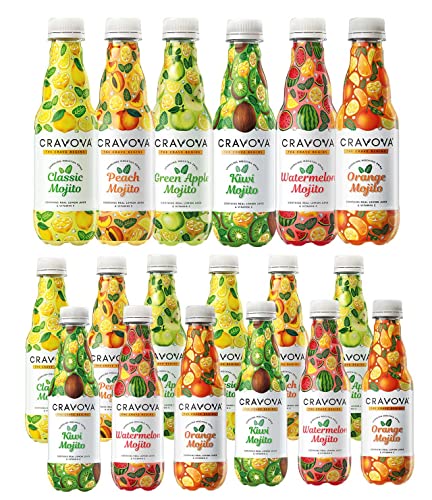 Image of CRAVOVA - THE CRAVE BEGINS Assorted Mocktail 300Ml Combo Of Classic, Green Apple, Watermelon, Peach, Classic Lemonade, Orange (Pack Of 12), Vegetarian