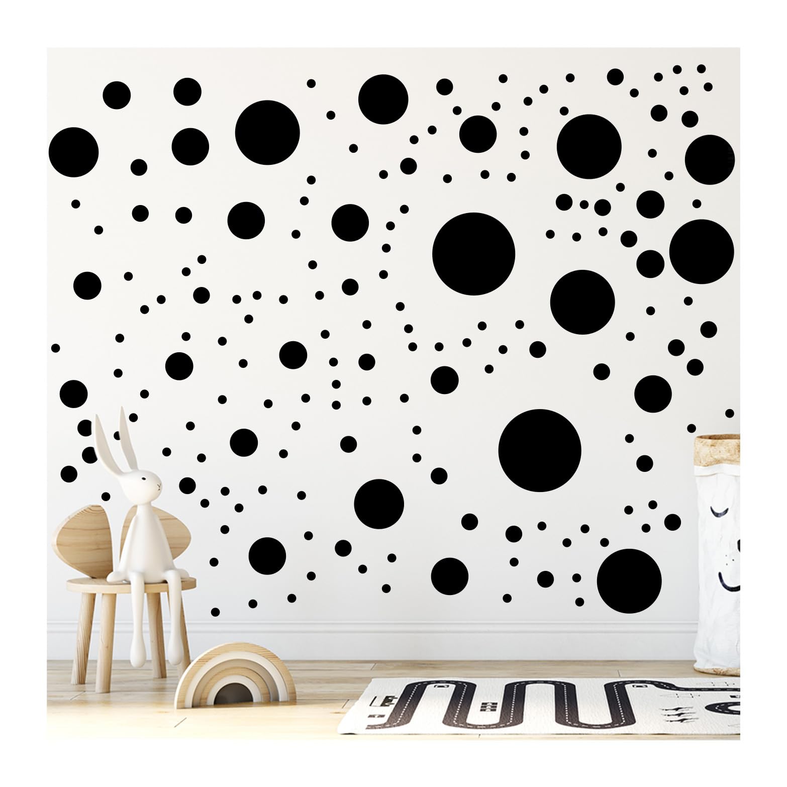 Stickerdeen Black 500+ Assorted Polka Dot Circle Wall Stickers For Kids Bedroom Living Room, Classroom, Playroom Decor Removable Vinyl Wall Stickers Dots Wall Decals (Black)