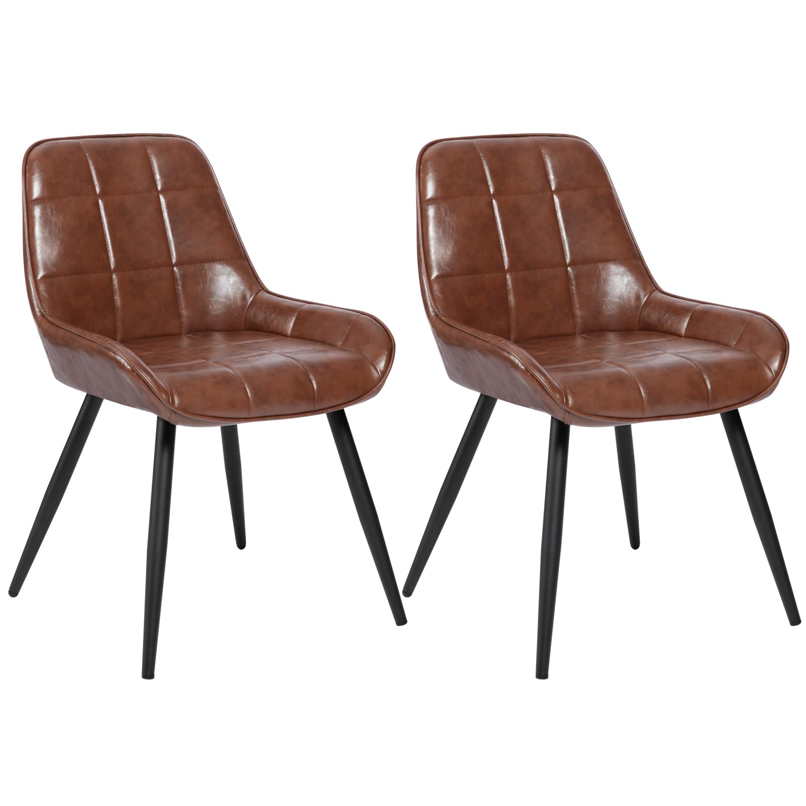 WOLTU Juego de 2 Sillas de Comedor,Cuero Sintético Retro,Marrón | Respaldo Medio,Acolchado, Estructura de Metal, Adecuadas para Comedor, Cocina, Salón y Dormitorio