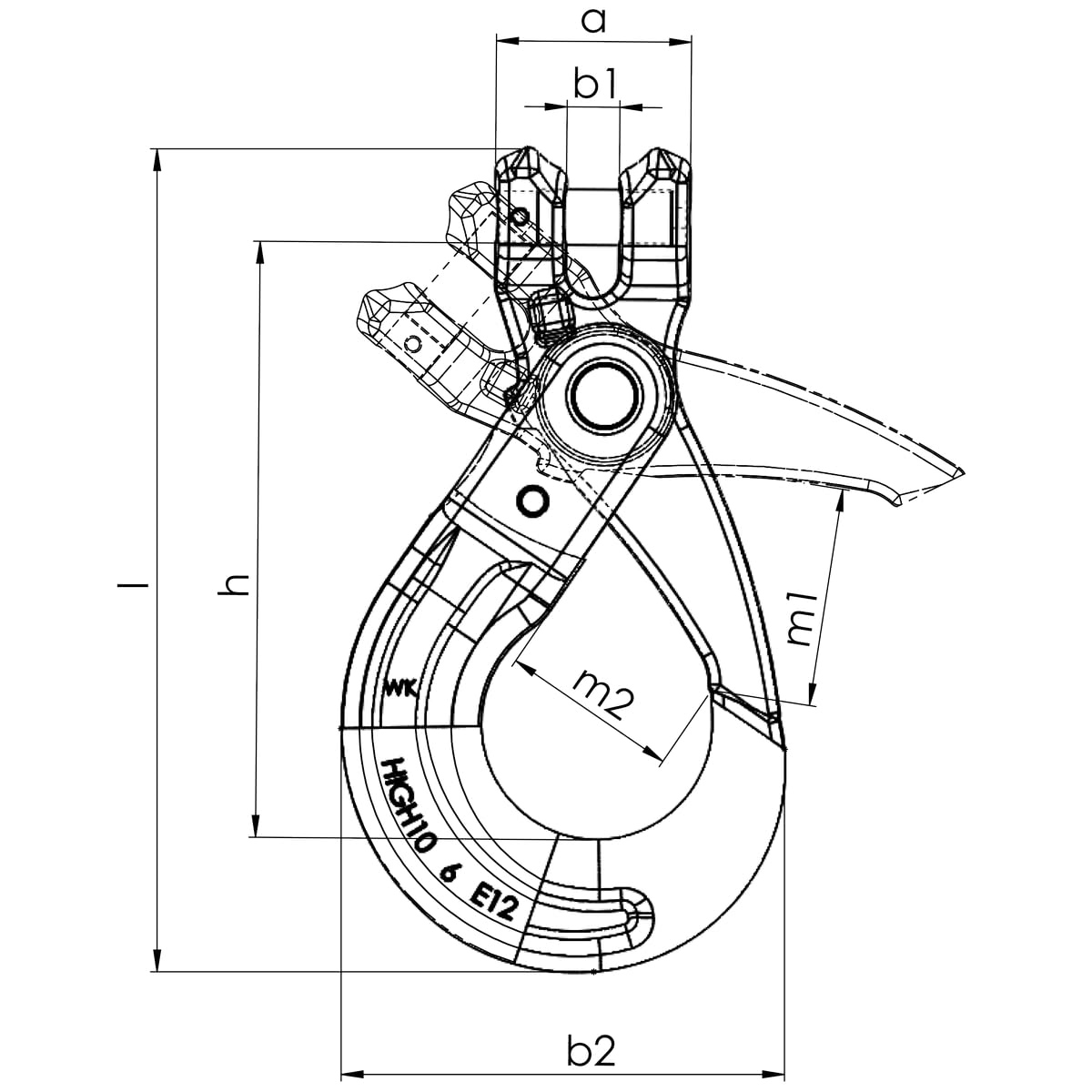 Gabelkopfhaken selbstschließend GK10 2500 kg 8mm mit H-Stempel Zurrkette Kettengehänge Anschlaghaken Haken