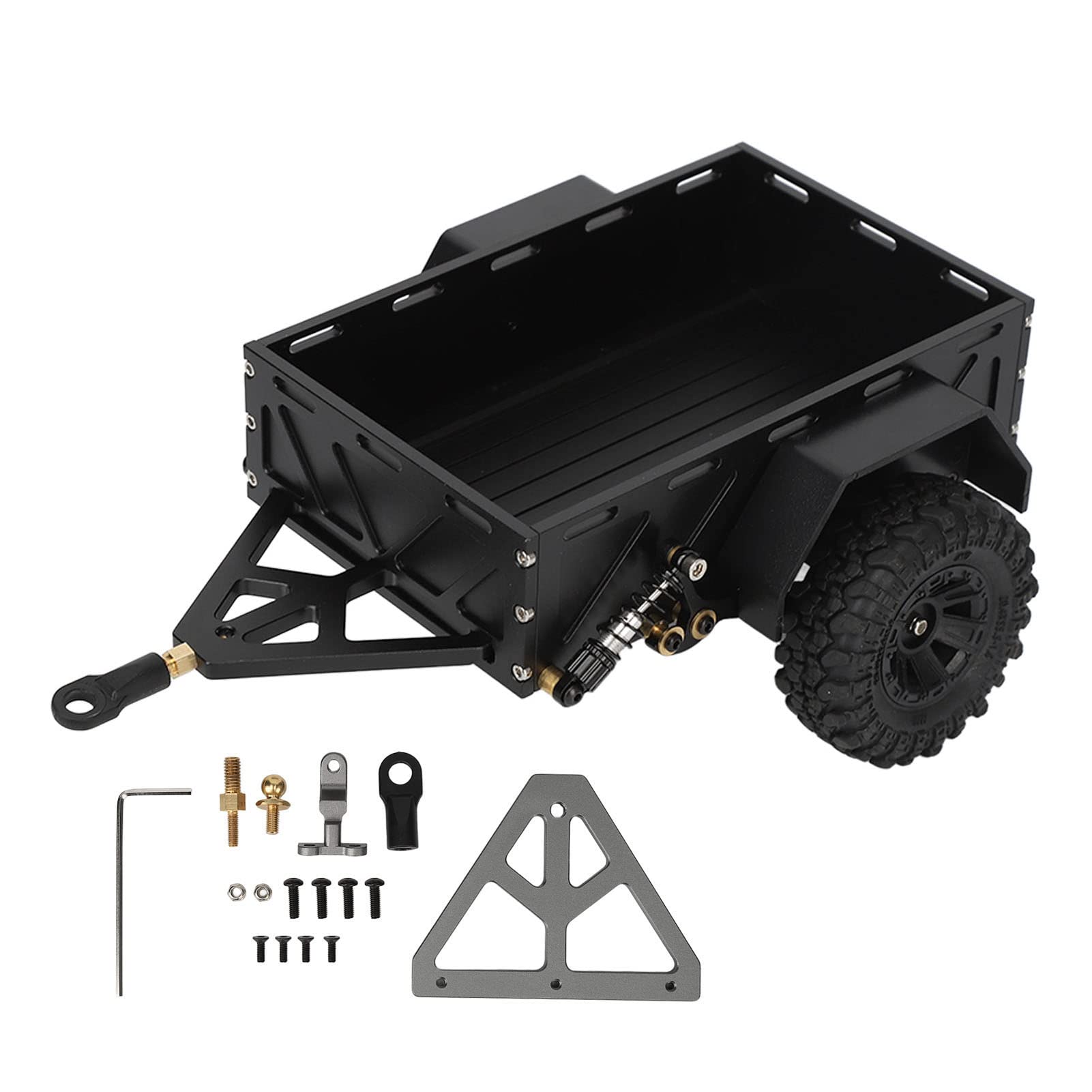 Tonysa 1/18 RC Auto Anhänger, Wasserdichter Hitch Anhänger mit Gummireifen, Fernsteuerbarer Anhänger aus Aluminiumlegierung, Simuliertes Styling für 1/18 RC Fahrzeuge, Schwarz