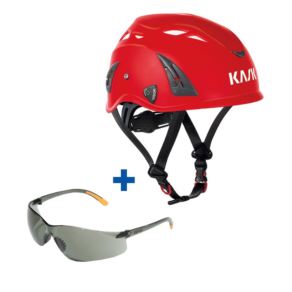 KASK SUPERPLASMA AQ INDUSTRIESCHUTZ -UND KLETTERHELM (ROT) | INKLUSIVE SCHUTZBRILLE (SCHWARZ)