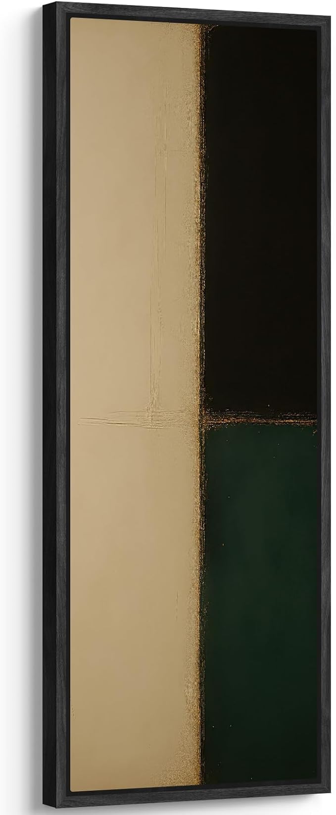 wall26 Large Framed Wall Art Canvas Print - Beige Black and Green Geometric Abstract Wall Decor - Contemporary Artwork for Living Room Bedroom Office - 60"x20"