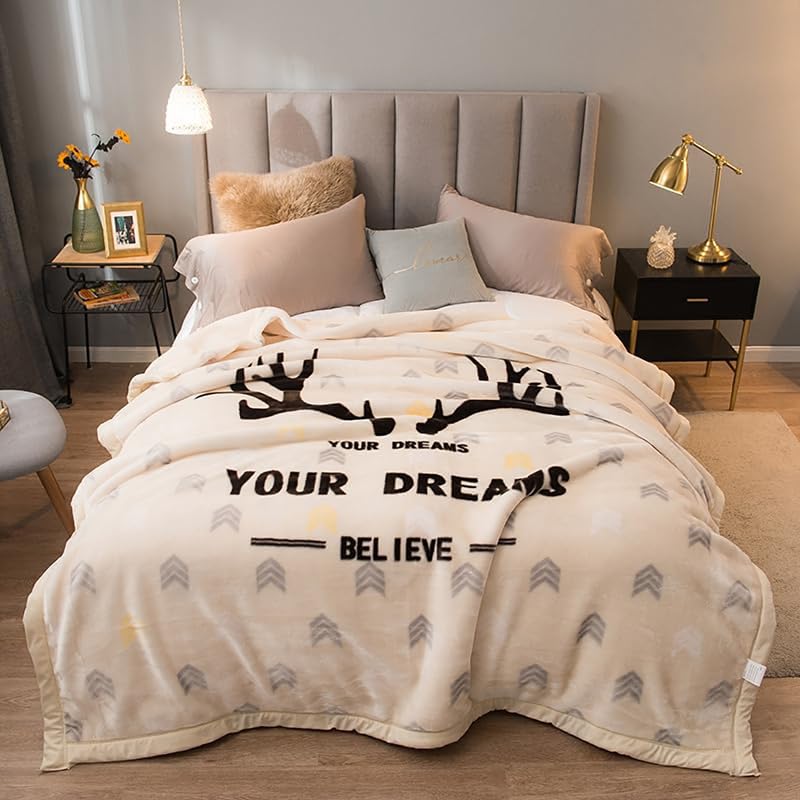 Fleece Bed Blanket Queen Size 78.7 x 90.5 inches, Heavy Korean Mink Plush Blankets, 2 Ply Reversible Printed Soft Microfiber Warm Throw Blankets for Autumn Winter, Style 15