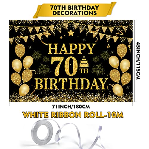 Image of 70th Birthday Decorations Happy 70th Birthday Banner for Men Women Black Gold 70 Years Birthday Party Decorations Background for Home Birthday Decor(71 x 45 inch)