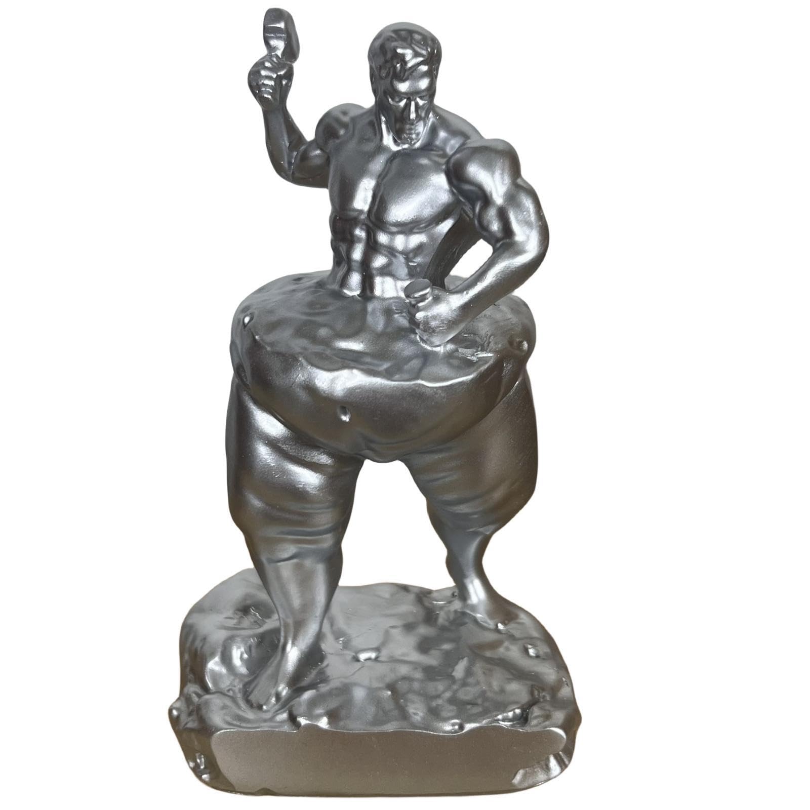 Zhe Jiu Self-Sculpture，Take a Hammer to Carve Yourself, Weight Loss Fitness Statue ，Decorate Your Home, Office, or Shelf,(Silver Self-Sculpture)