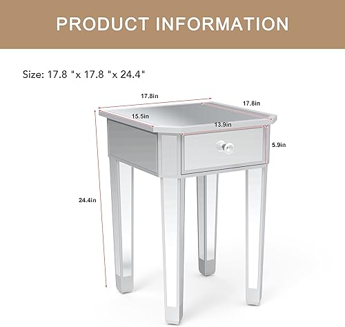 Miniatura 2 de SUN  SUMMER Mesita de noche con espejo para cama mesa auxiliar consola de entrada sofá de noche con cajón para dormitorio sala de estar color