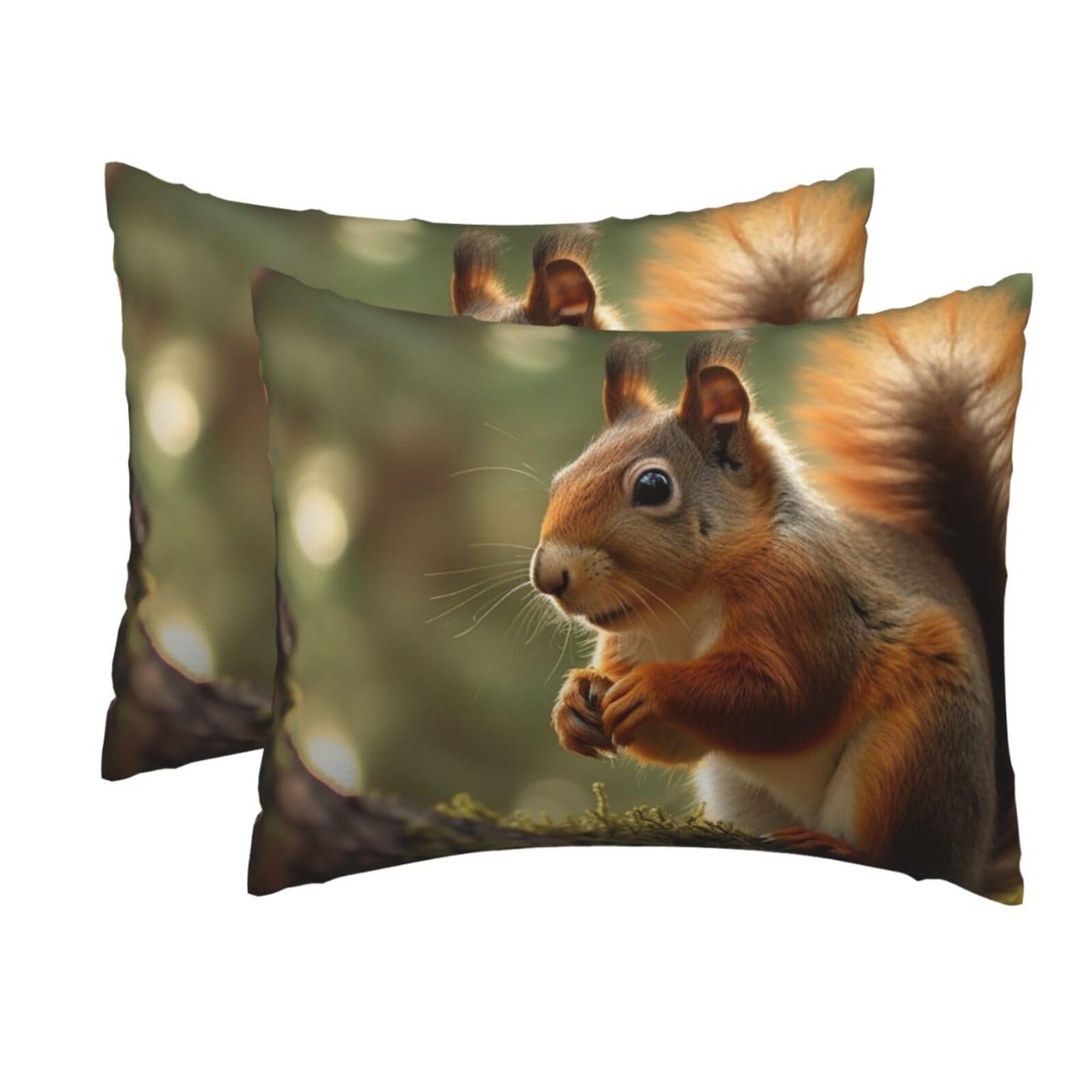 2 Pack Standard Pillow Cases with Hidden Zipper, Soft Breathable Pillow Covers for Hair and Skin, Wildlife Forest Squirrel Pillowcases 20"x26" Bed Pillow Protectors Cover for Sleeping Gifts