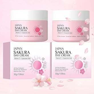 2Pcs Sakura Day Cream for Women Teen Girls, Anti Aging Skincare Face Moisturizer with Hyaluronic Acid & Vitamin C for Long-Lasting Hydration and Smooth Skin