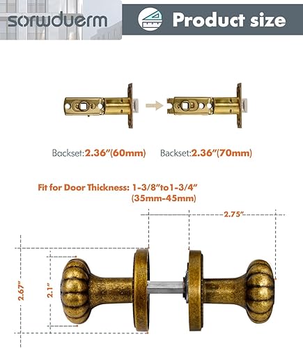 Miniatura 8 de Pomo de puerta de latón antiguo, perilla de puerta de paso, perilla de puerta interior para pasillo y armario, aleación de zinc, paquete de 1
