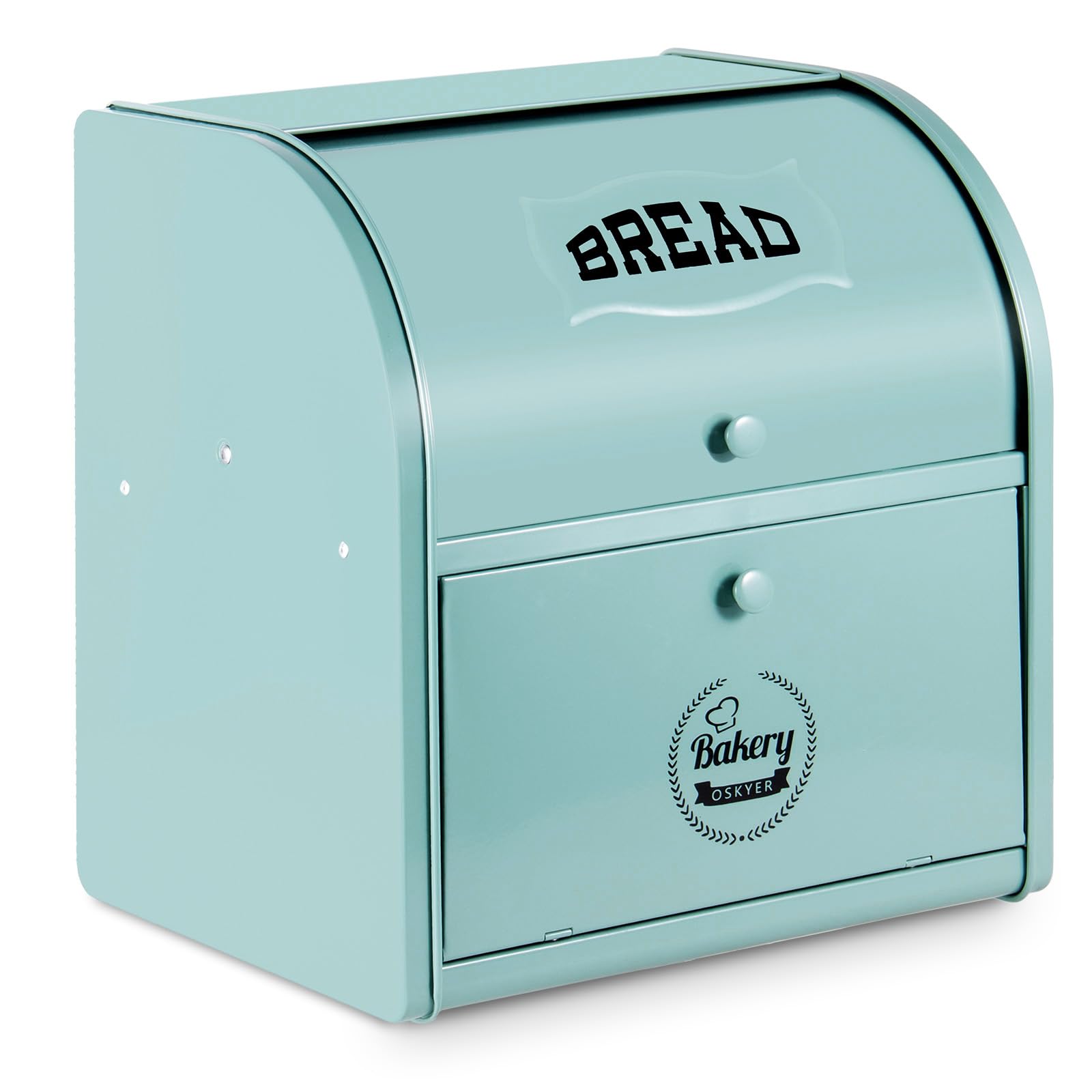 Dyserbuy Bread Bin, Bread Bins for Kitchen, Large Bread Box with Roll Top Lid, Double Metal Bread Container, Storage Bin for Fresh Loaves, Cookies, Pastries 30 x 25 x 33 cm (Green)