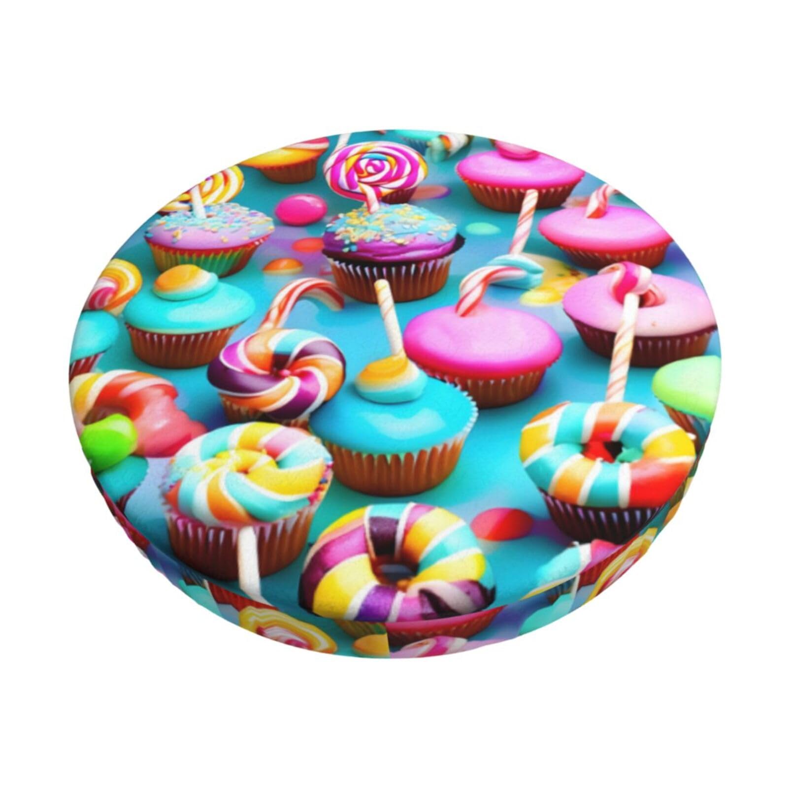 PUYhgb Colorful Sweet Lollipop Cupcake Donut Print Round Bar Chair Cushion Cover, Home Decorative Seat Cover For Home Kitchen Dining