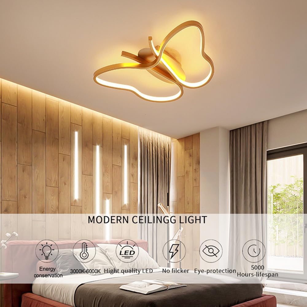 30W Butterflies Ceiling Light Children's Room Butterfly Close to Ceiling Light Girls Creative Bedroom Lamp LED Dimmable Flush Mount Ceiling Lamp in Aluminum