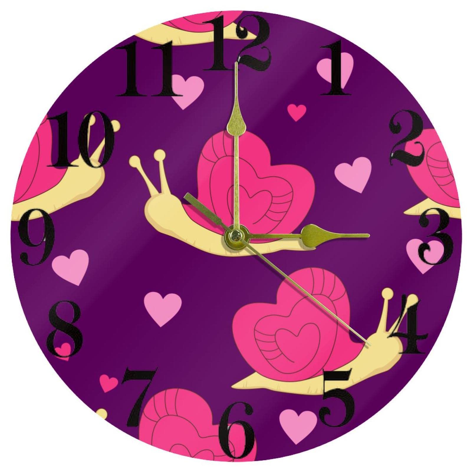 Horloge murale ronde Rosy avec cœur et escargots jaunes 25 cm