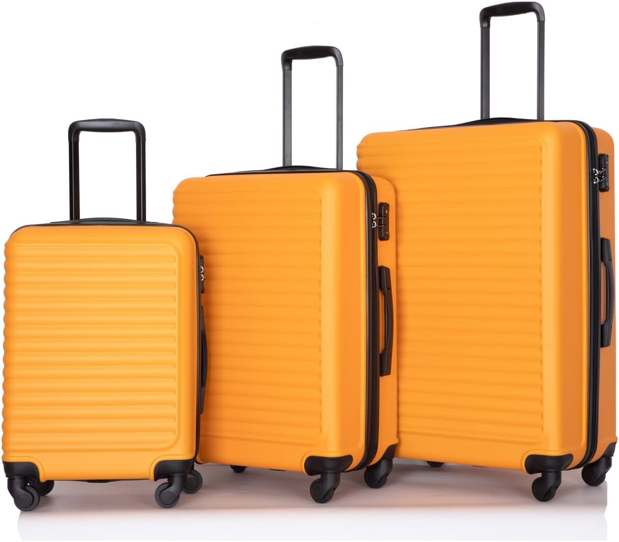 CNANXU 3 Piece ABS Luggage Sets with 2 Hooks, Durable