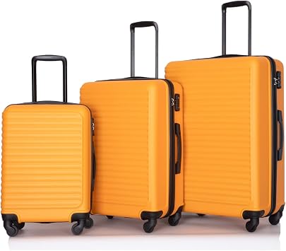 3 Piece ABS Luggage Sets with 2 Hooks, Durable Suitcase Sets with Wheels and TSA Lock, 3 Piece - Hard Case Suitcase Sets, 20/24/28 Orange
