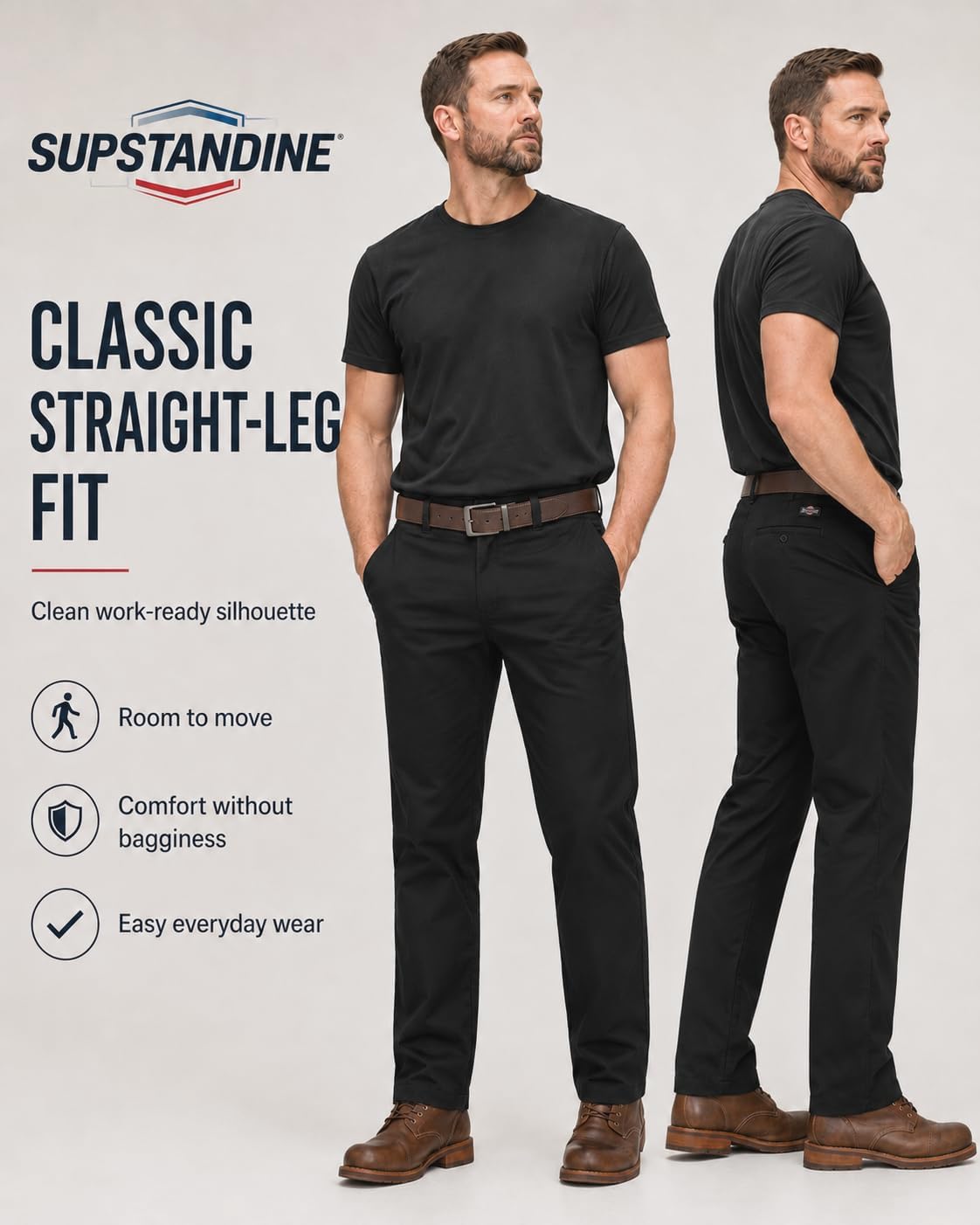 Work Pants for Men Straight Leg Regular Fit Poly Cotton Twill 4 Pocket