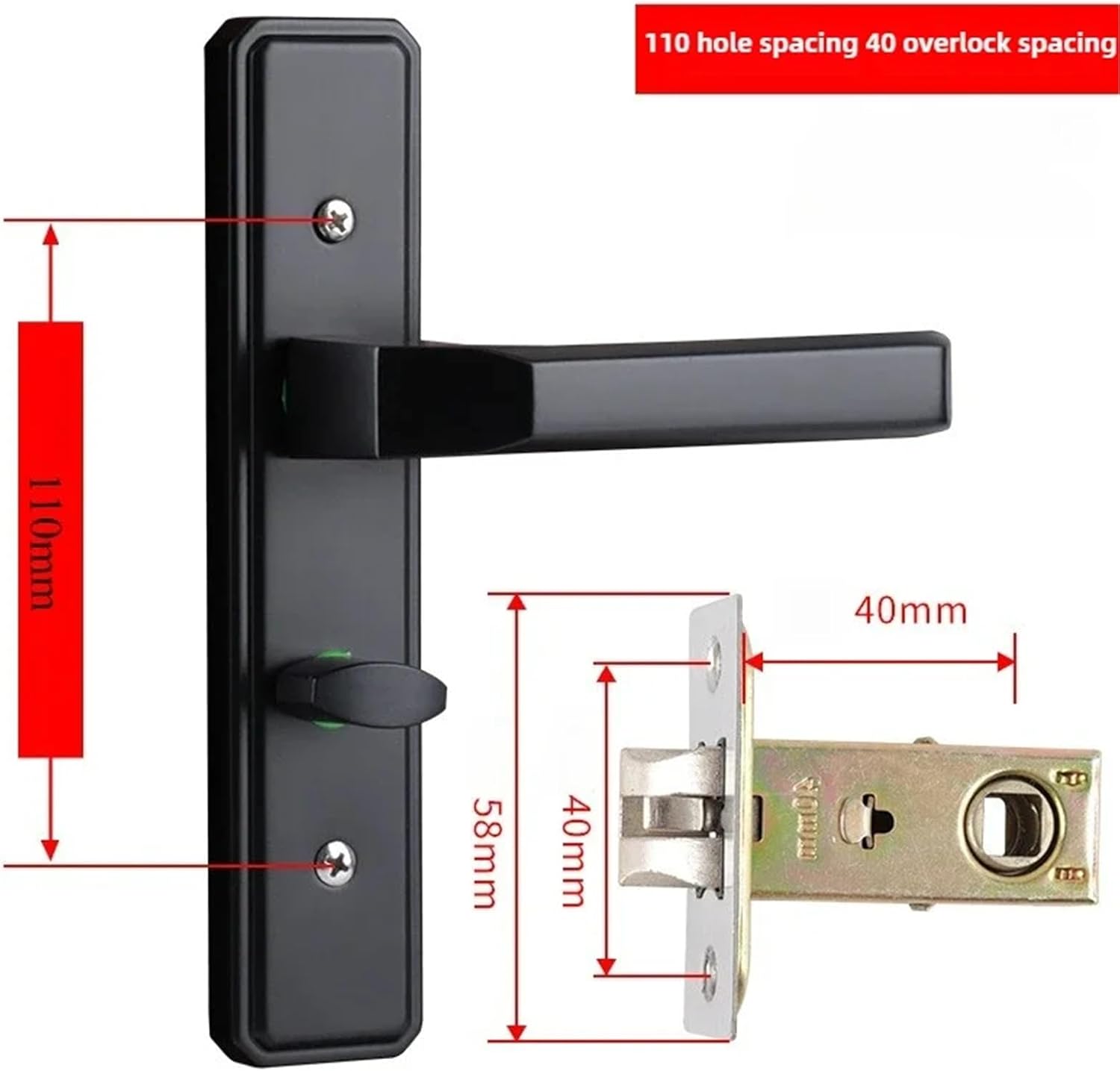 Door Lock Keyless 110 Hole Single Tongue Handle Black 1Pcs(110-40)