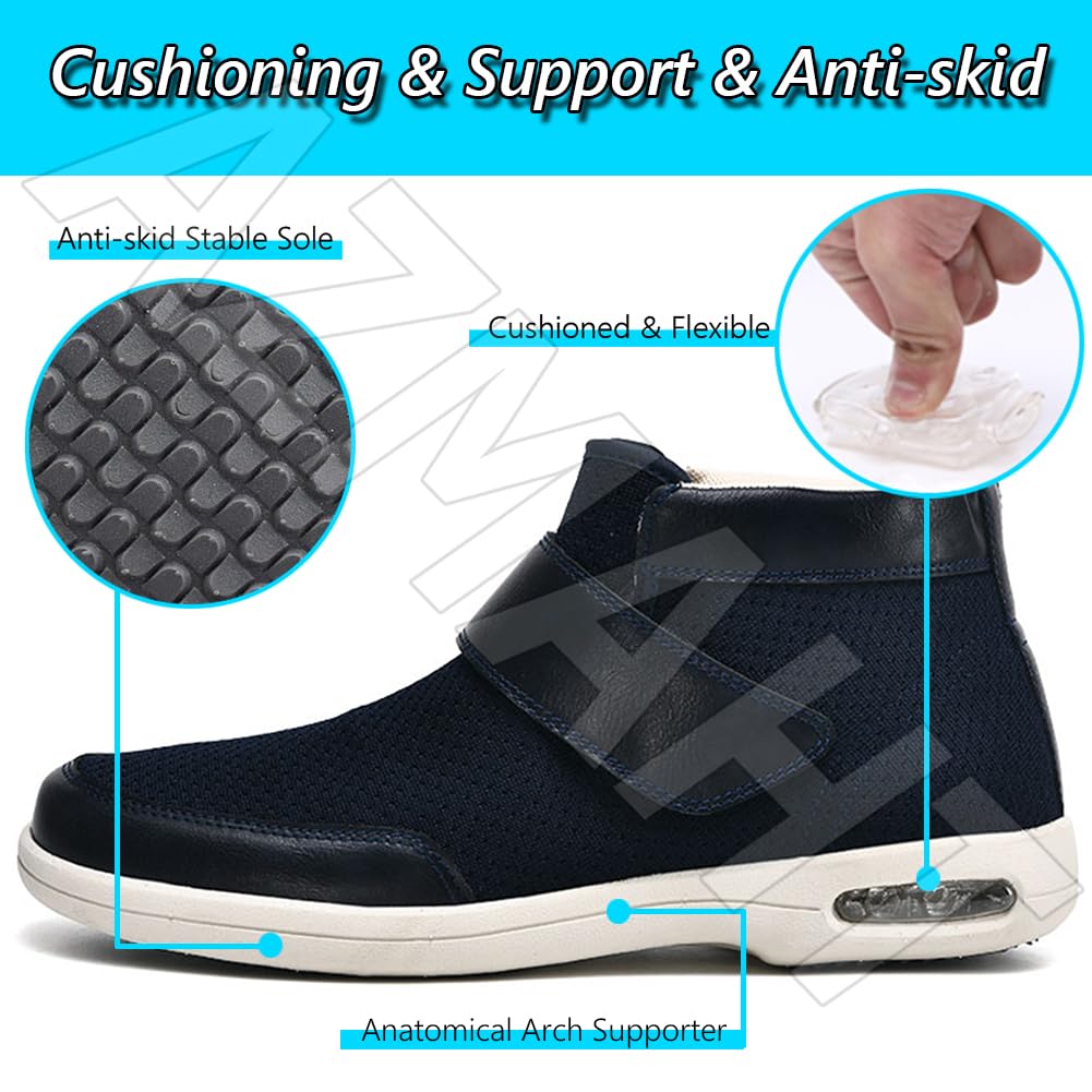 Diabetiker Schuhe Herren Extra Weit Klettverschluss Schuhe Winterschuhe Warm für Geschwollene Füße Herren Orthopädischer extrabreiter Einfaches An- und Ausziehen,Black Woolen,43 EU