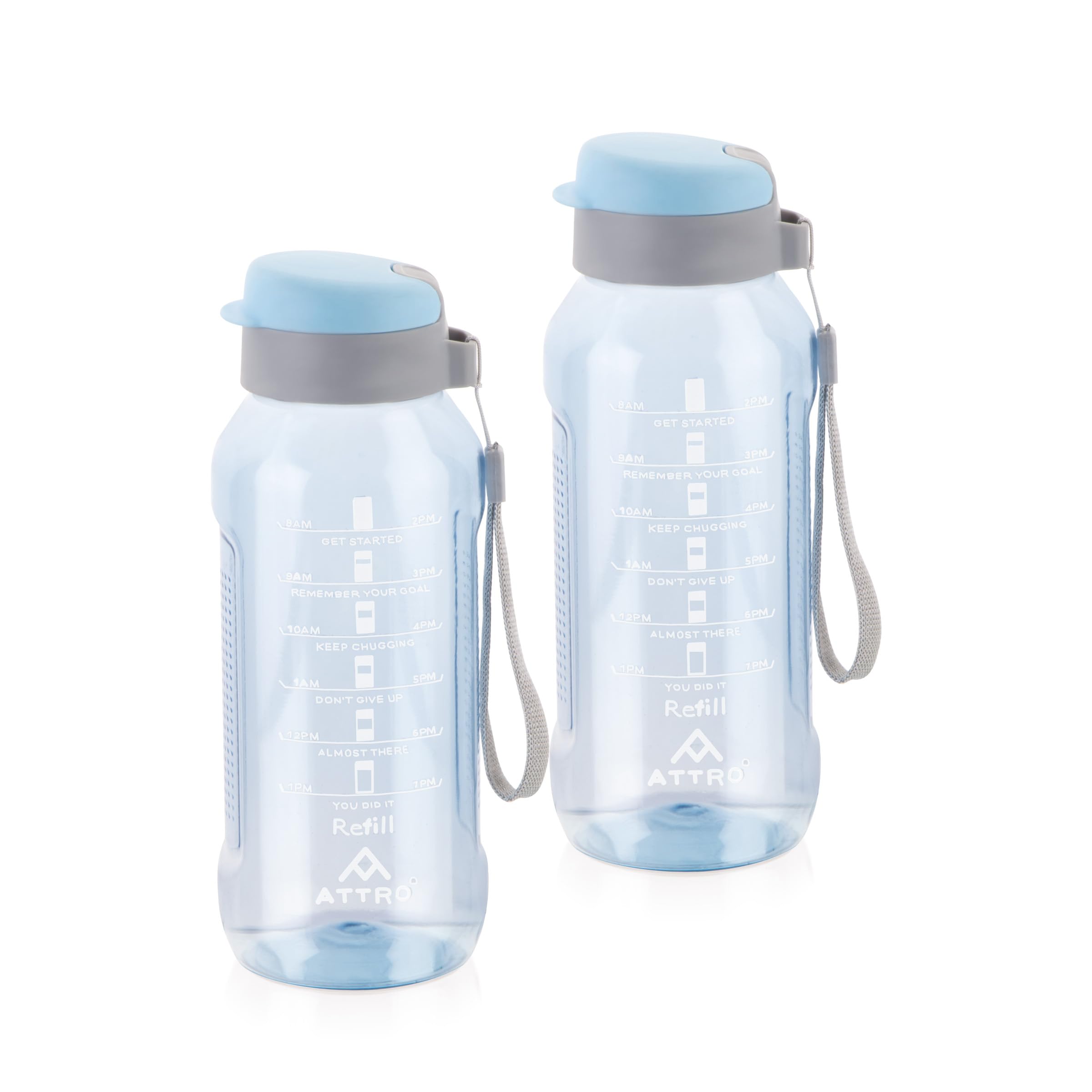ATTRO Ultra Pro Motivational 1-Liter BPA-Free Water Bottle with Leak-Proof Flip-Top Cap, Nylon Strap and Stylish Color for Daily Hydration Set of 2 Blue