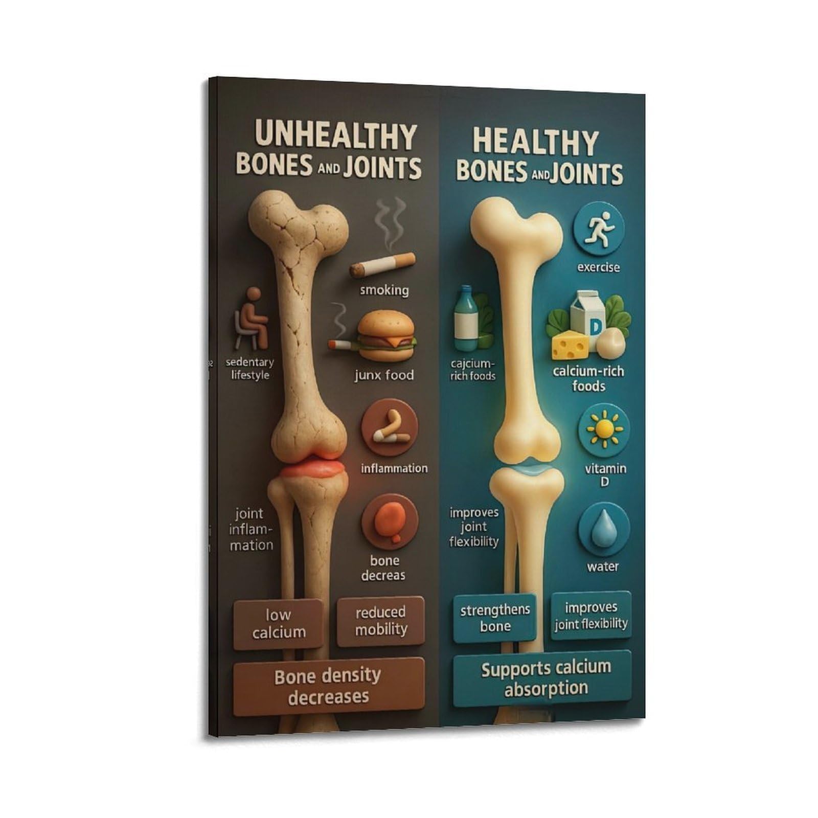 XKUGA Science Guide to Bone And Joint Health Poster Modern Decorative Canvas Prints - Ideal Wall Art for Family, Man Cave, Game Room, Boys & Girls Bedroom 20x30inch(50x75cm)